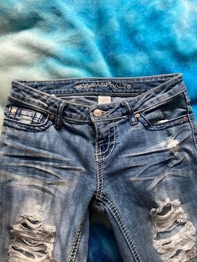 2000s Y2K Blue Asphalt Women's distressed Flares size 3